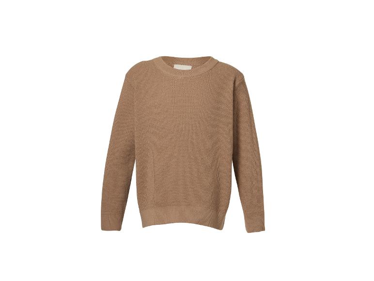 Brauner Langarm-Waffelstrickpullover mit Rundhalsausschnitt