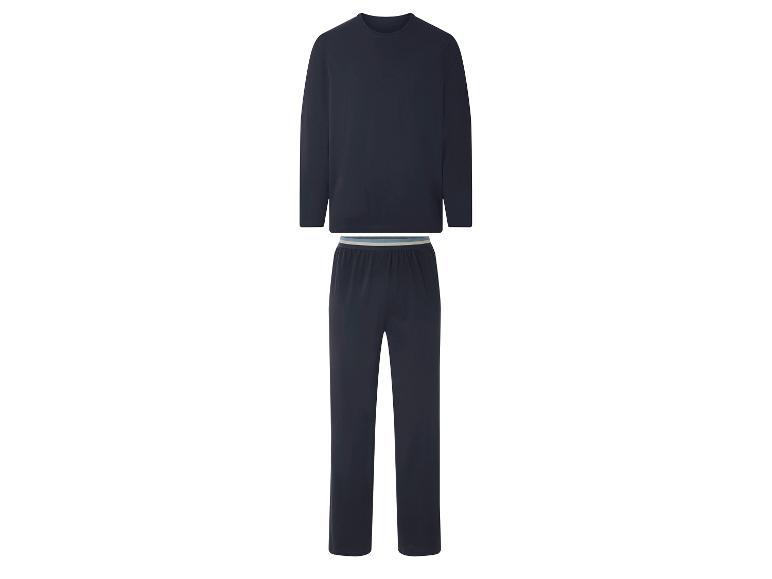 Dunkelblauer Pyjama mit Langarmshirt und Hose.