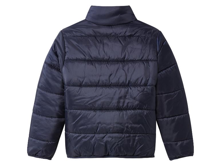 Dunkelblaue Steppjacke für Kinder, Rückansicht.
