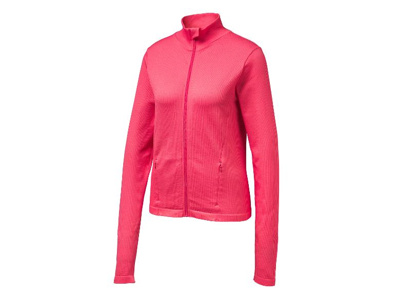 Rosa Damen-Sportjacke mit durchgehendem Reißverschluss und gerippter Textur.