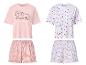 Damen-Sommerpyjamas: ein rosa mit Hunden und ein weißes mit Herzen.