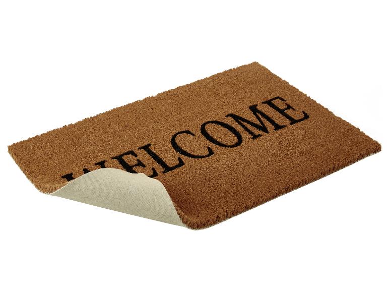 Eine braune Fußmatte mit dem Schriftzug 'Welcome'