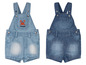 Zwei blaue Denim-Strampler für Babys.
