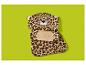 Babyschlafsack mit Leopardenmuster, Kapuze und Ohren, auf grünem Hintergrund.