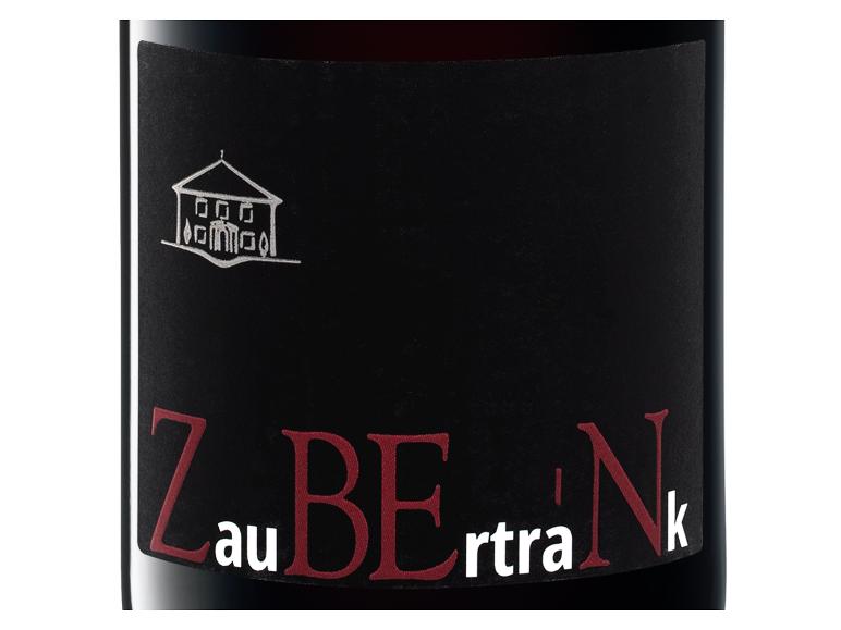 Rotweinetikett mit gezeichnetem Gebäude und Text