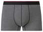 Graue Boxershorts mit schwarzem und rotem Bund.