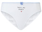 Weiße Unterhose mit blauem Rand und dem Schriftzug 'Take me away'