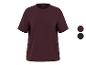 Bordeauxrotes Kurzarm-T-Shirt, daneben Farbmuster in Bordeauxrot und Schwarz.