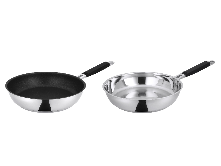 SILVERCREST® Premium Edelstahlpfannen, eine beschichtet und eine unbeschichtet, Ø 28 cm.
