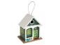 Dekoratives Vogelhaus in Form eines grünen Hauses mit der Nummer 23 und Willkommensdetails.