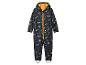 Ein schwarzer Kinderoverall mit Tierprint und Kapuze.