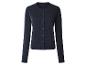 Dunkelblaue Damen-Strickjacke mit Rundhalsausschnitt und Knöpfen.