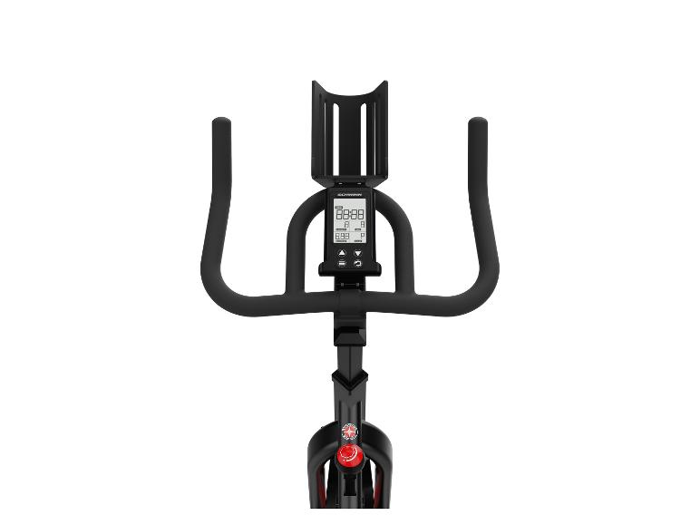 Schwinn Heimtrainer-Lenker mit Digitalanzeige und Tablet-Halterung.