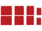 Ein Set mit 6 roten Parkside Spachtel in verschiedenen Größen.