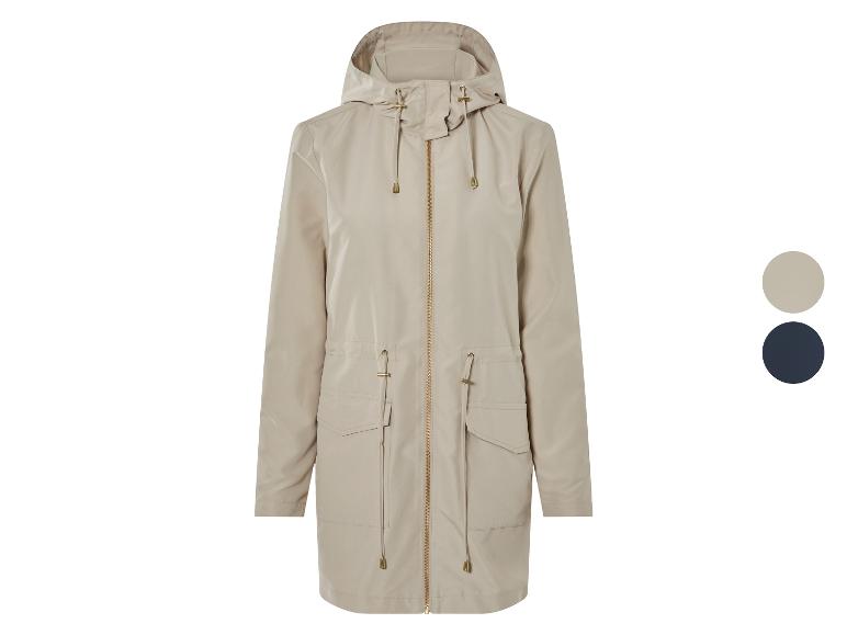 Beige Parka mit Kapuze und goldfarbenem Reißverschluss