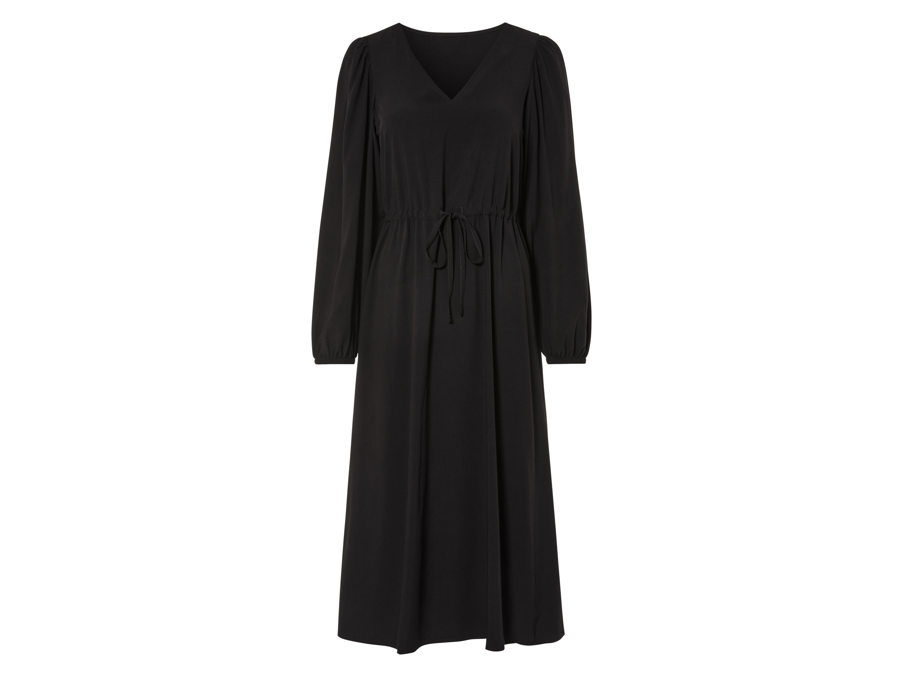 esmara® Damen Kleid (Schwarz, 40)““ | Volants am Rocksaum schwarz: lange Ballonärmel mit elastischem Gummizugbund, mit Bindeband an der Taille Schnitt: ausgestellte A-Linie Ausschnitt: bordeaux/sand: Rundhalsausschnitt schwarz: V-Ausschnitt Kragenform: – Ärmellänge: langärmlig Länge: Midi Material: Viskose Lenzing™ Ecovero™ Pflegehinweis: waschen bei max. 30 °C Pflegeleicht nicht bleichen nicht im Wäschetrockner trocknen bügeln bis 150 °C Stufe 2. Dampfbügeleisen kann verwendet werden nicht trockenreinigen Größe: 34 – 46 Meine Lidl-Größe – so einfach gehts Deine Größe findest du in der Lidl-Größentabelle . Oeko-Tex® Standard 100 Geprüft auf Schadstoffe Zertifizierungsnummer: 09.0.68536 Hohenstein Htti Standard 100 by Oeko-Tex® ist die weltweit bekannteste, unabhängige Zertifizierung schadstoffgeprüfter Textil- und Lederprodukte aller Art – vom Garn und den Stoffen bis hin zum gebrauchsfertigen Artikel. Das Label bestätigt