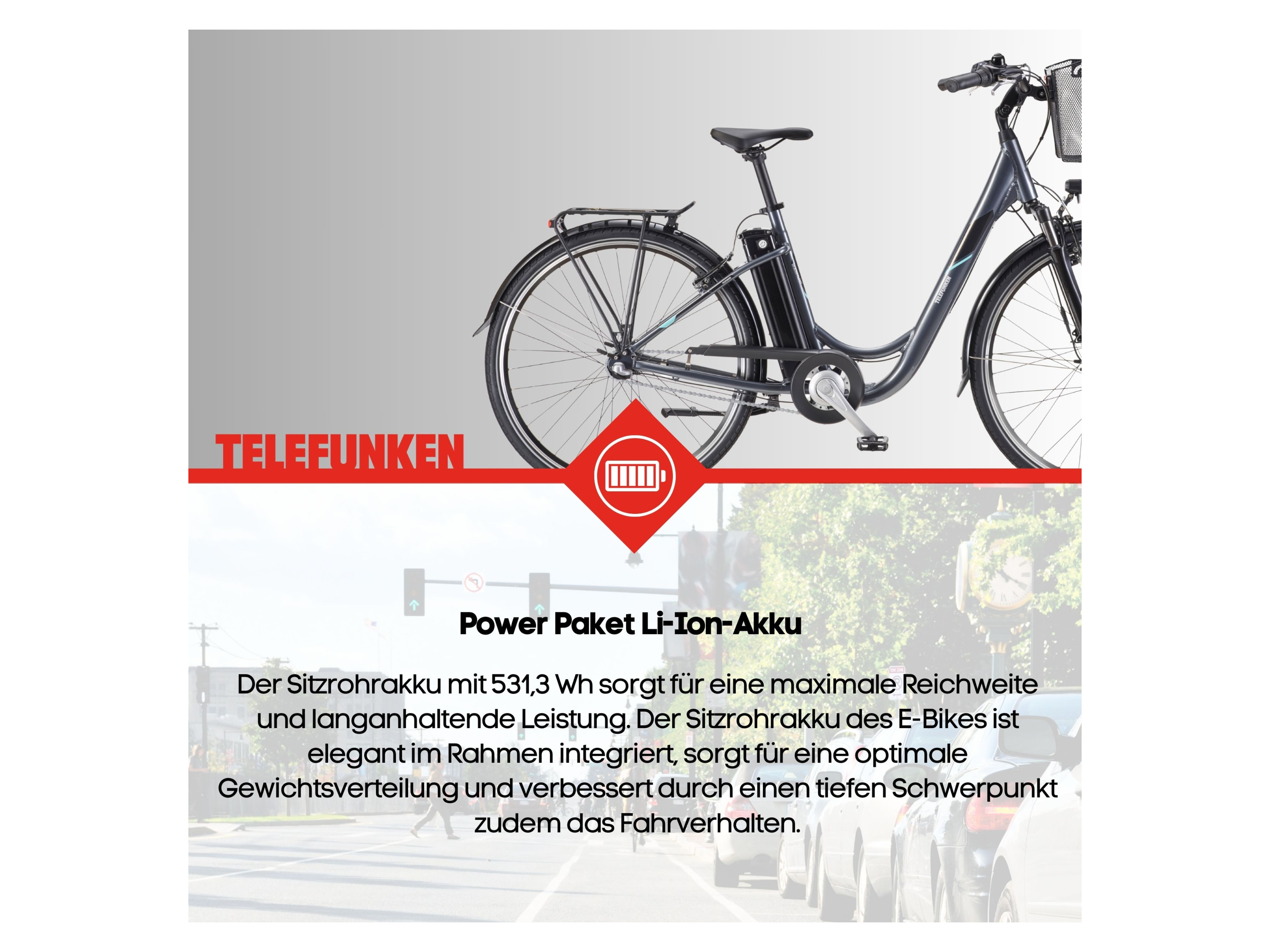 Telefunken E-Bike Cityrad Multitalent RC830, 3 Gang Shimano Nexus Schaltwerk, Frontmotor, 531,3 Wh, Pedelec, Elektrofahrrad für Damen u. Herren – Bild 4 von 4