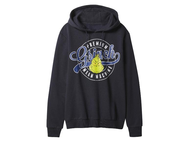 Dunkelblauer Hoodie mit Grinch-Aufdruck und dem Schriftzug „Premium Grinch Mean Machine“.