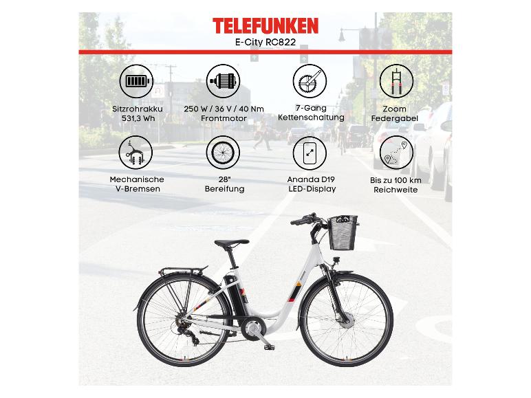 E-Bike mit 531,3 Wh Akku, 250 W Motor und bis zu 100 km Reichweite.