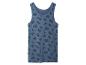 Blaues Tanktop mit schwarzem Zahlenmuster.