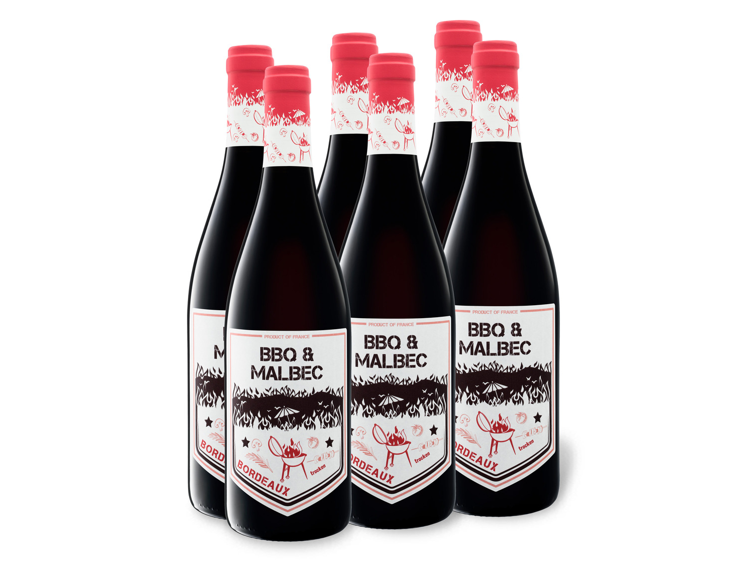 Malbec 6 x trocken, BBQ 0,75-l-Flasche AOP & Bordeaux …