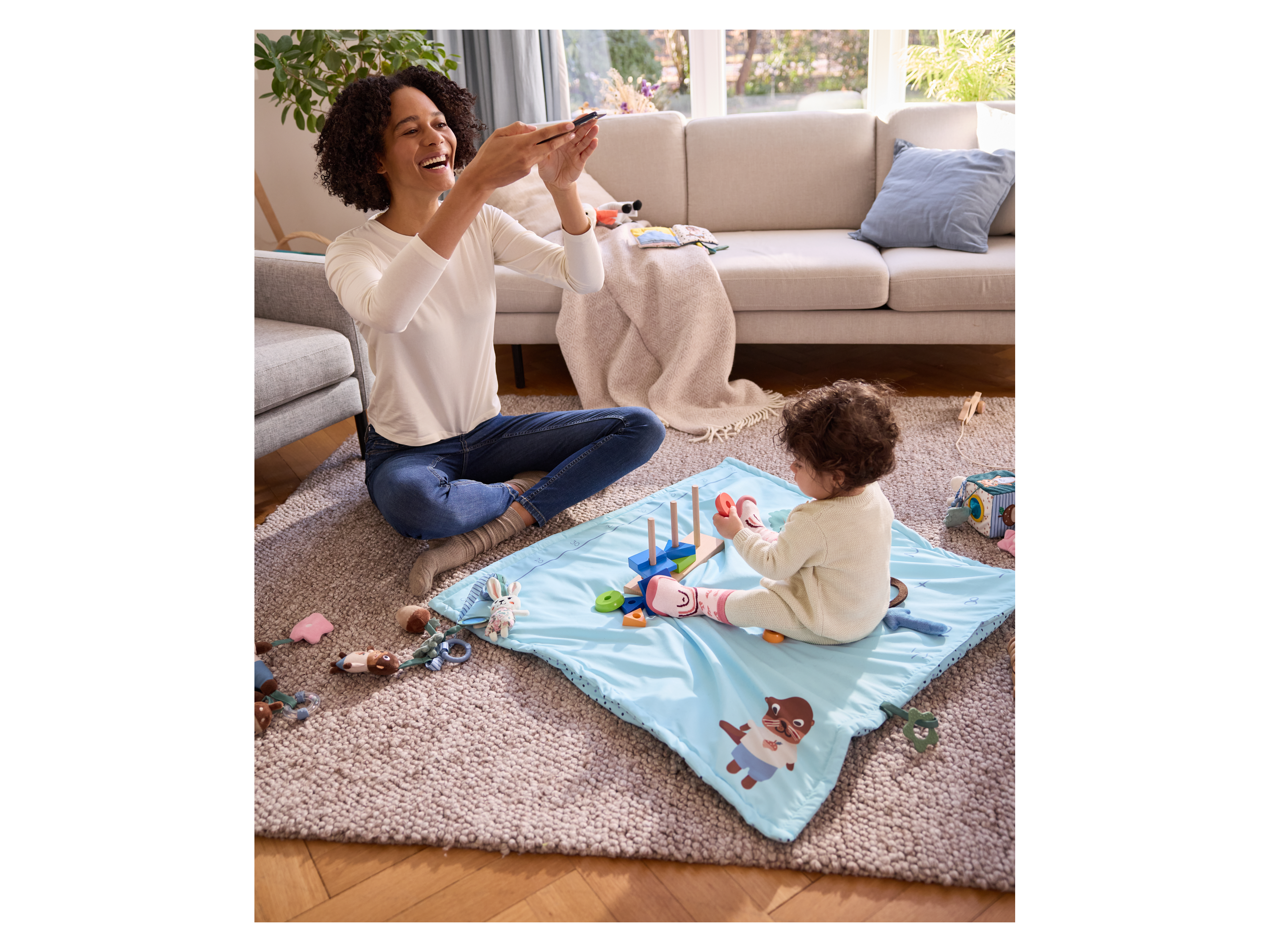 Thumbnail - lupilu® Baby-Meilensteindecke, mit Spielfunktionen (blau/Junge)""