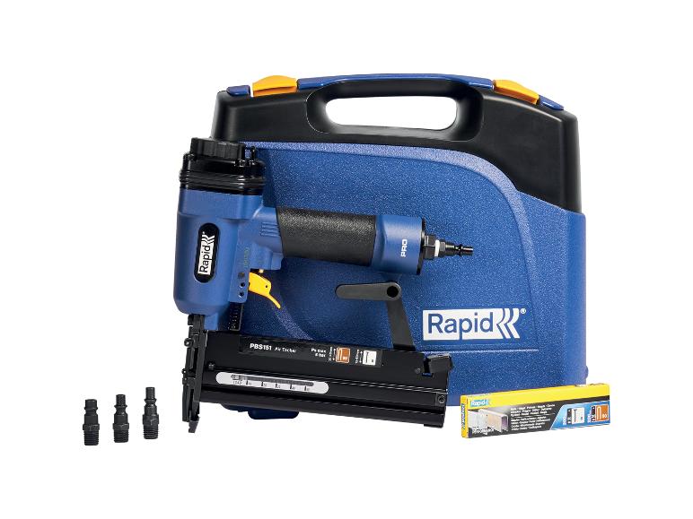 LIVARNO® PBS151 Drucklufttacker/-nagler mit Rapid-Branding, inklusive blauem Koffer und Zubehör.