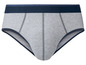 Graue Unterhose mit blauem Bund.