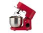 Rote SilverCrest Küchenmaschine mit Edelstahlschüssel und Schneebesen.