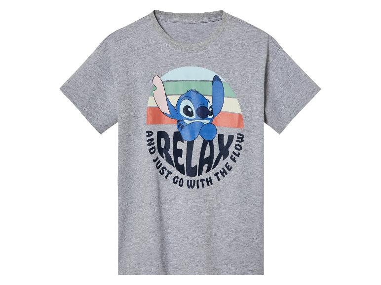 Graues Kurzarm-T-Shirt mit Disneys Stitch und dem Aufdruck "Relax". 