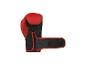 Roter Boxhandschuh mit schwarzem Netz und Klettverschluss.