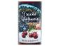 Fruchtglühwein, Kirschgeschmack, mit festlicher Wintermarktszene.