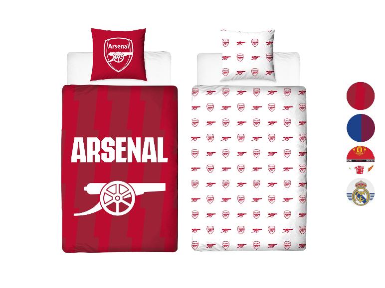 Fußball-Bettwäsche-Set, rot-weiß, mit „ARSENAL“-Schriftzug und Kanonen-Logo.