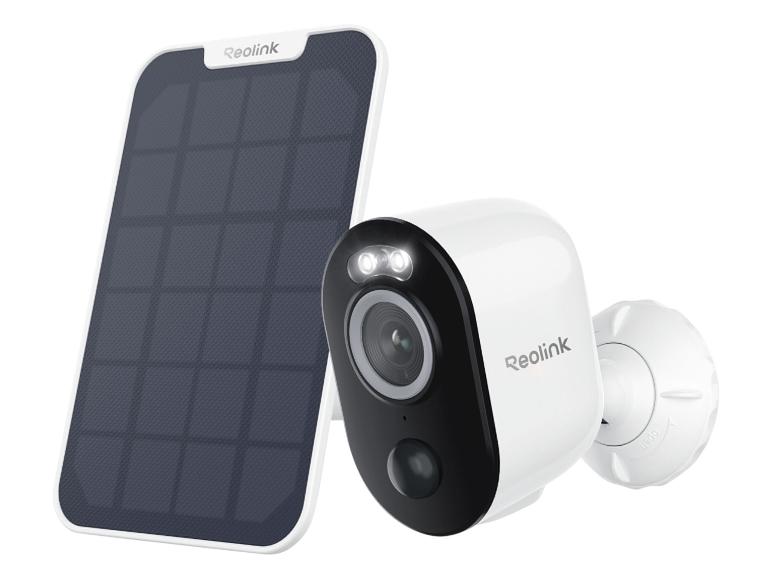 Kabellose Überwachungskamera mit Solarpanel zum Aufladen.