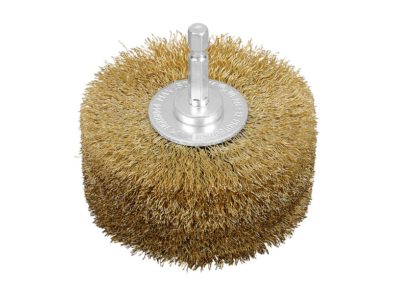 Eine runde Drahtbürste mit einem Metallgriff