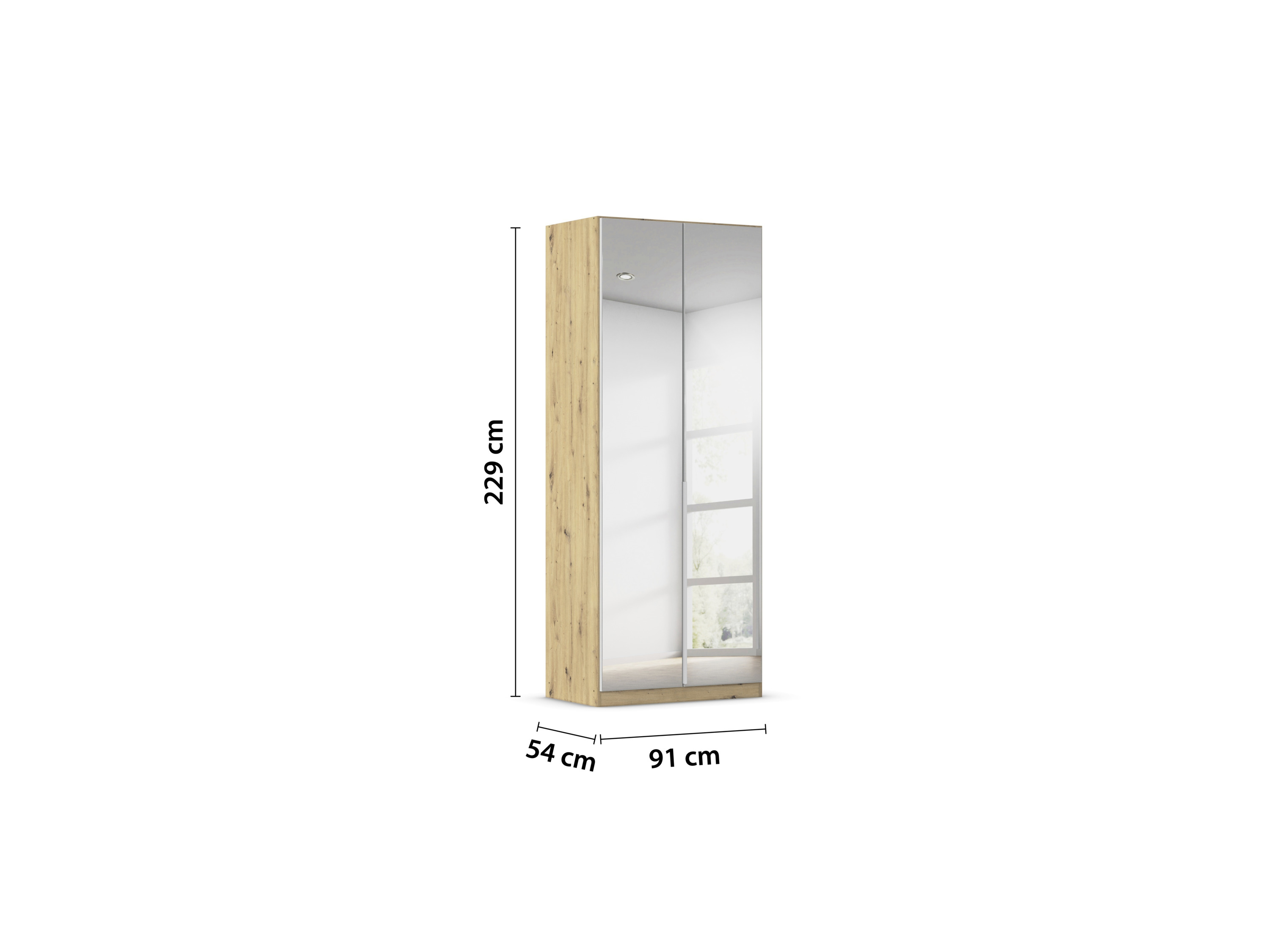 RAUCH ORANGE Drehtürenschrank Alabama mit Spiegel (Premium-Zubehör, Weiß/Eiche Artisan, Griffe Alu, 91 x 229 cm) – Bild 3 von 4