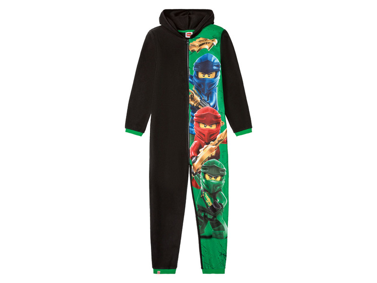 Schwarzer LEGO Ninjago Pyjama mit Kapuze.