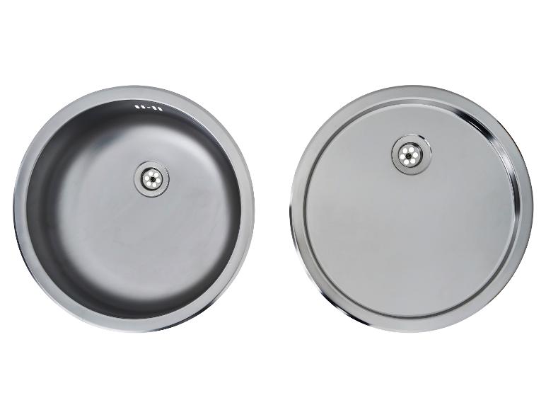 Zwei runde Edelstahlspülen, eine offen, die andere mit Abdeckung