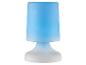Kabellose, wiederaufladbare LED-Tischleuchte mit blauem Schirm und weißem Sockel