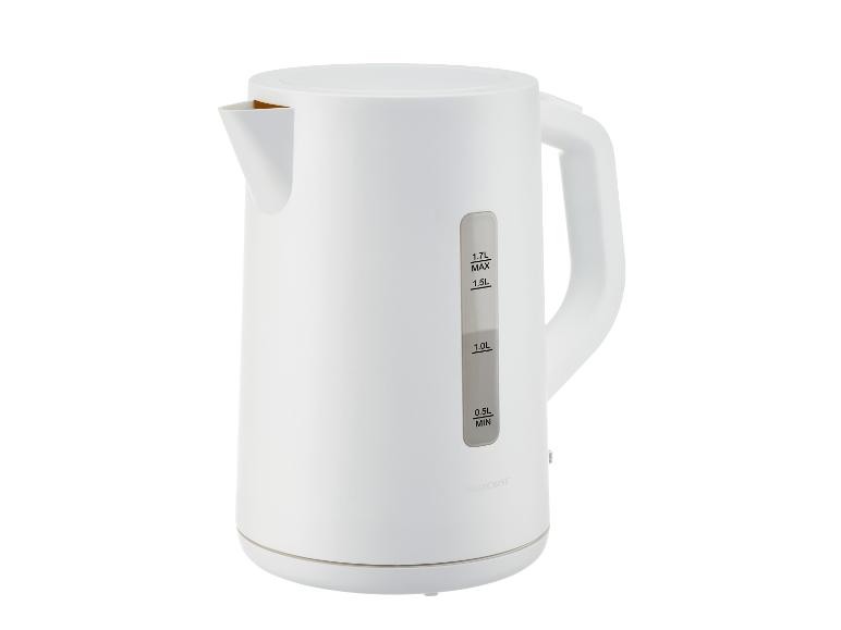 Weißer SilverCrest Wasserkocher mit 1,7 L Füllstandsanzeige.