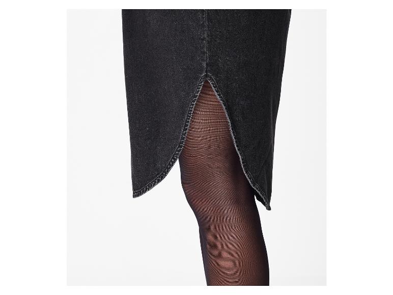 Schwarzer Denim-Midi-Rock mit seitlichem Schlitz.