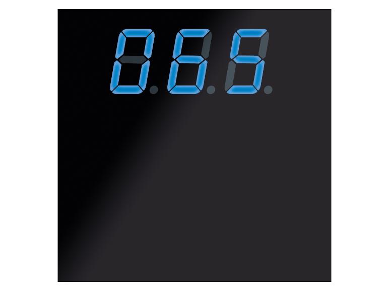 Digitalanzeige mit drei leuchtend blauen Ziffern auf schwarzem Hintergrund.