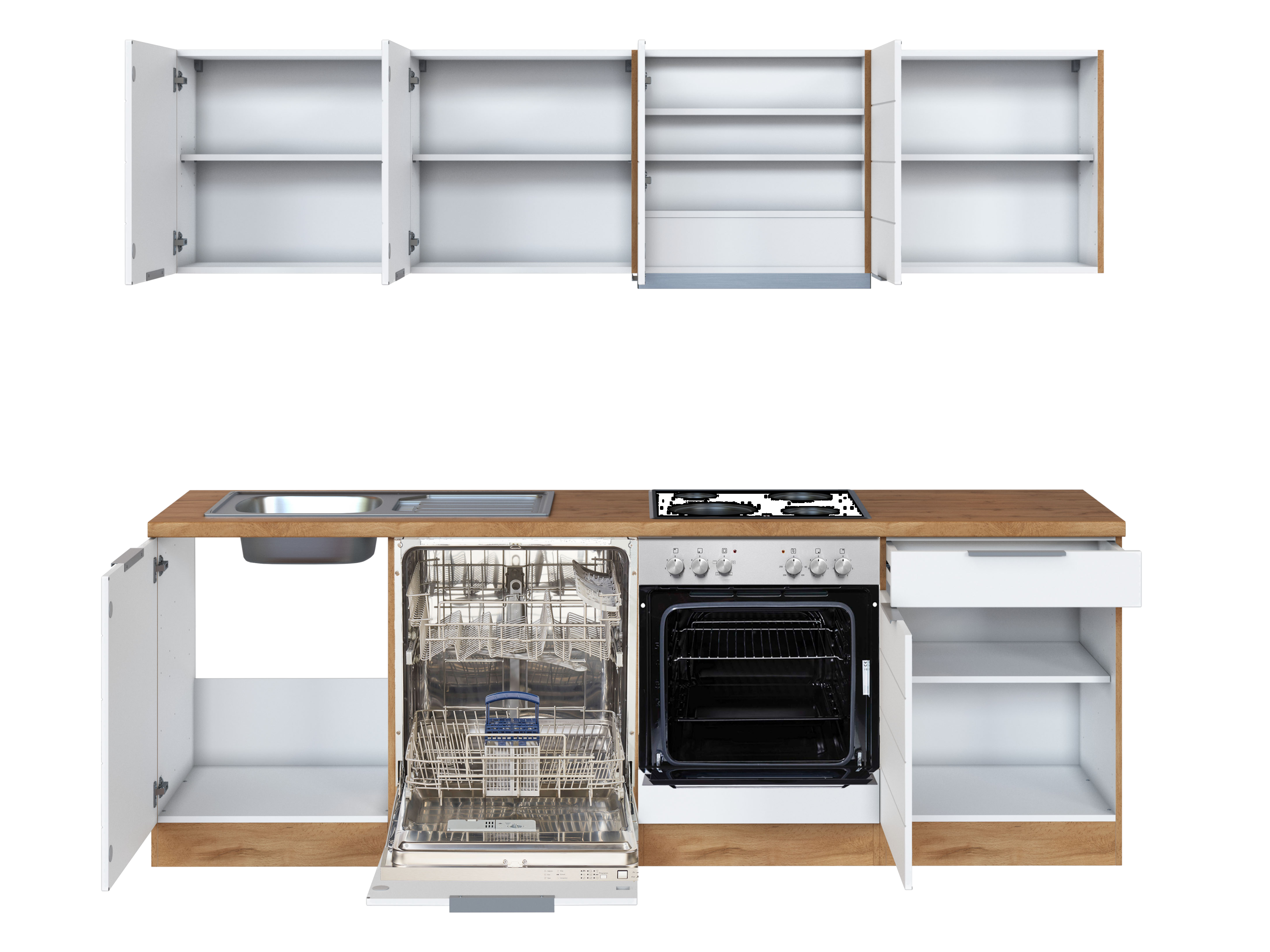 Thumbnail - HELD Küchenzeile »Bonn«, mit Elektrogeräten (240 cm, wotaneiche/ matt weiß)