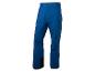 Blaue Skihose mit schwarzen Details und Reißverschlüssen.