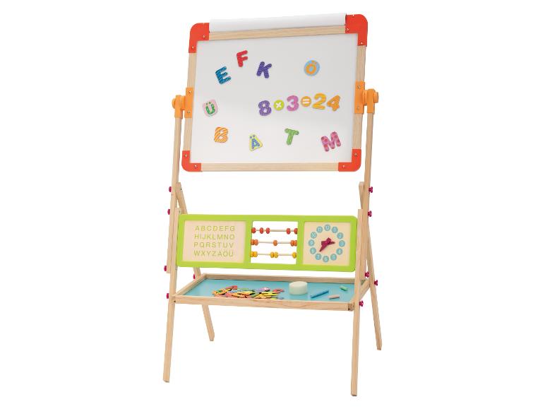 Hölzerne Lernstaffelei mit Tafel, Abakus und Uhr