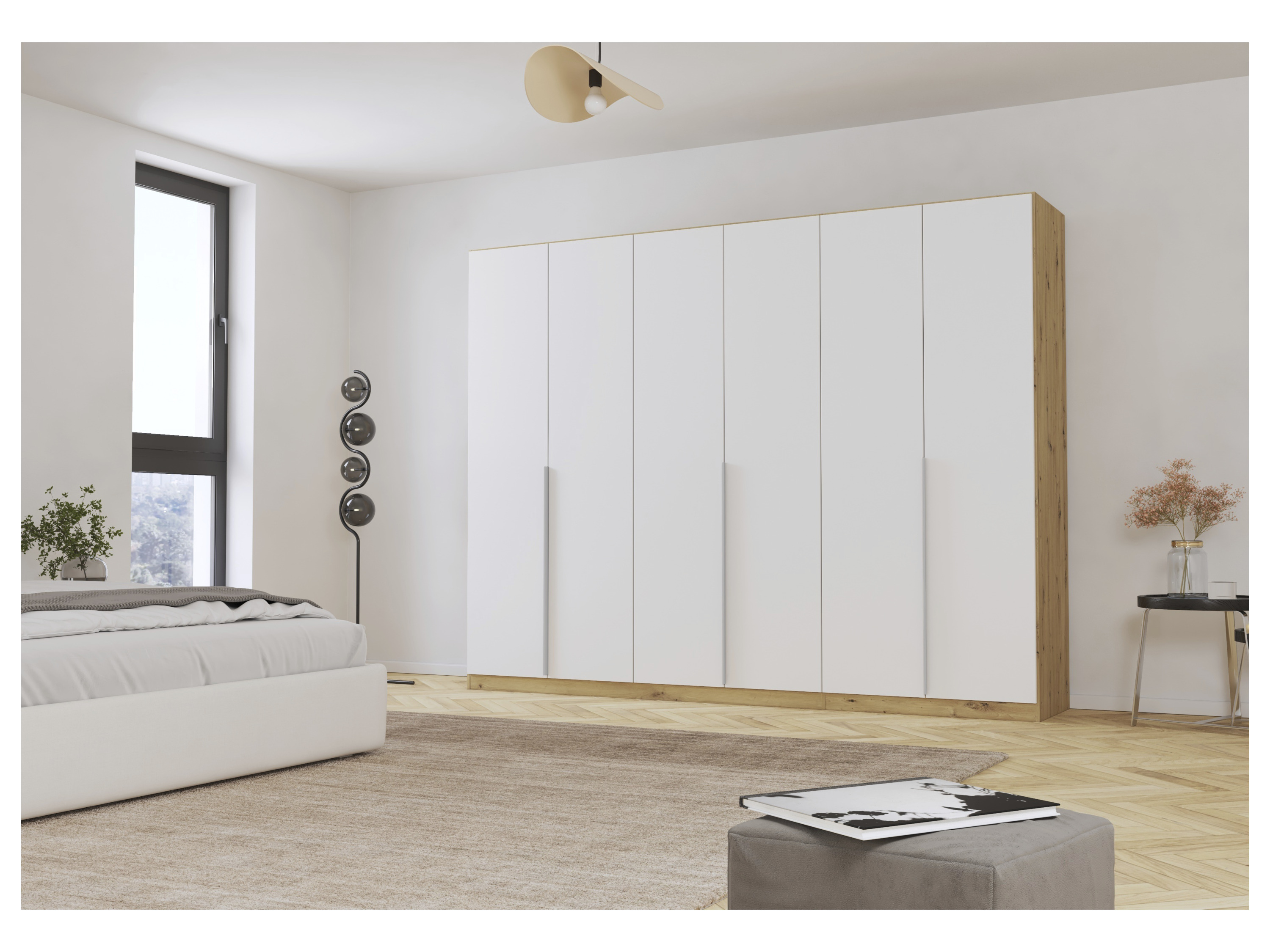 RAUCH ORANGE Drehtürenschrank Alabama (Premium-Zubehör, Weiß/Eiche Artisan, Griffe Alu, 271 x 210 cm) – Bild 2 von 4