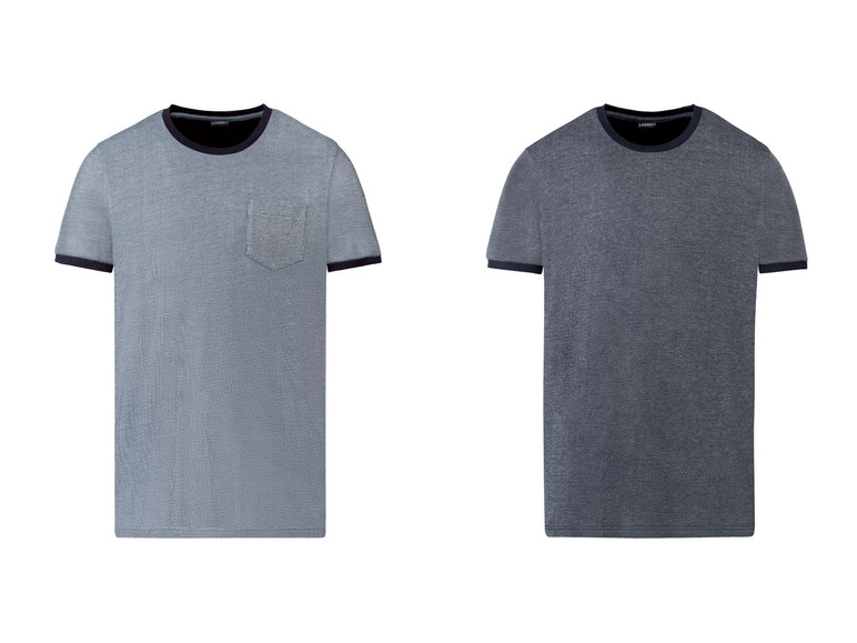 Zwei Livergy T-Shirts mit kurzen Ärmeln, eines mit Tasche.