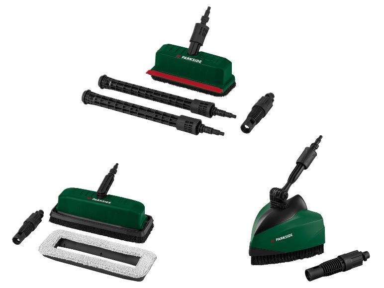 Parkside Reinigungsbürsten-Set mit Verlängerungsstangen und verschiedenen Aufsätzen.