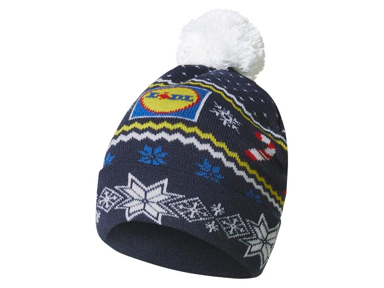 Lidl Strickmütze mit Bommel, Wintermuster und Schneeflocken