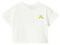 Weißes Kurzarm-T-Shirt mit Sonne und blauen Wellen